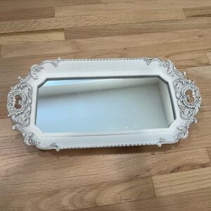 Elegant White Victorian Ornate Mirror Tray With Bearclaw Feet